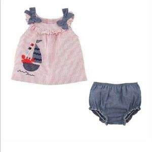 Mud Pie Sail Away Nautical Baby Girl Crab Pinafore & Bloomer.